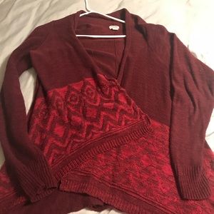 Maroon tribal Cardigan Hi-low cut